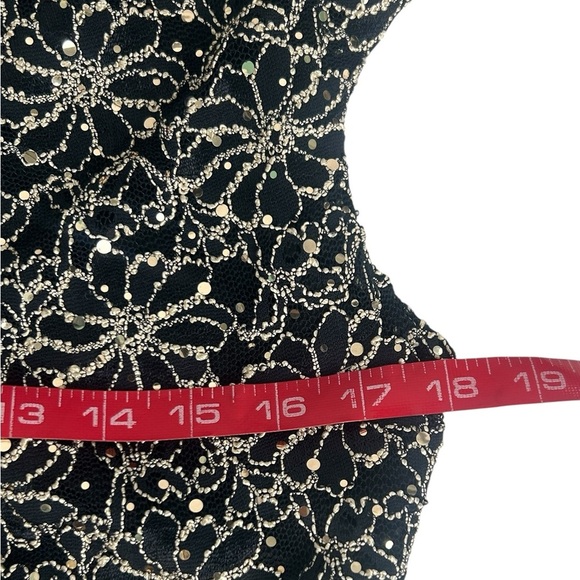 Connect Apparel Gold Black Floral Dark Romantic Cowl Sheath Dress 12 Y2K - Picture 7 of 16